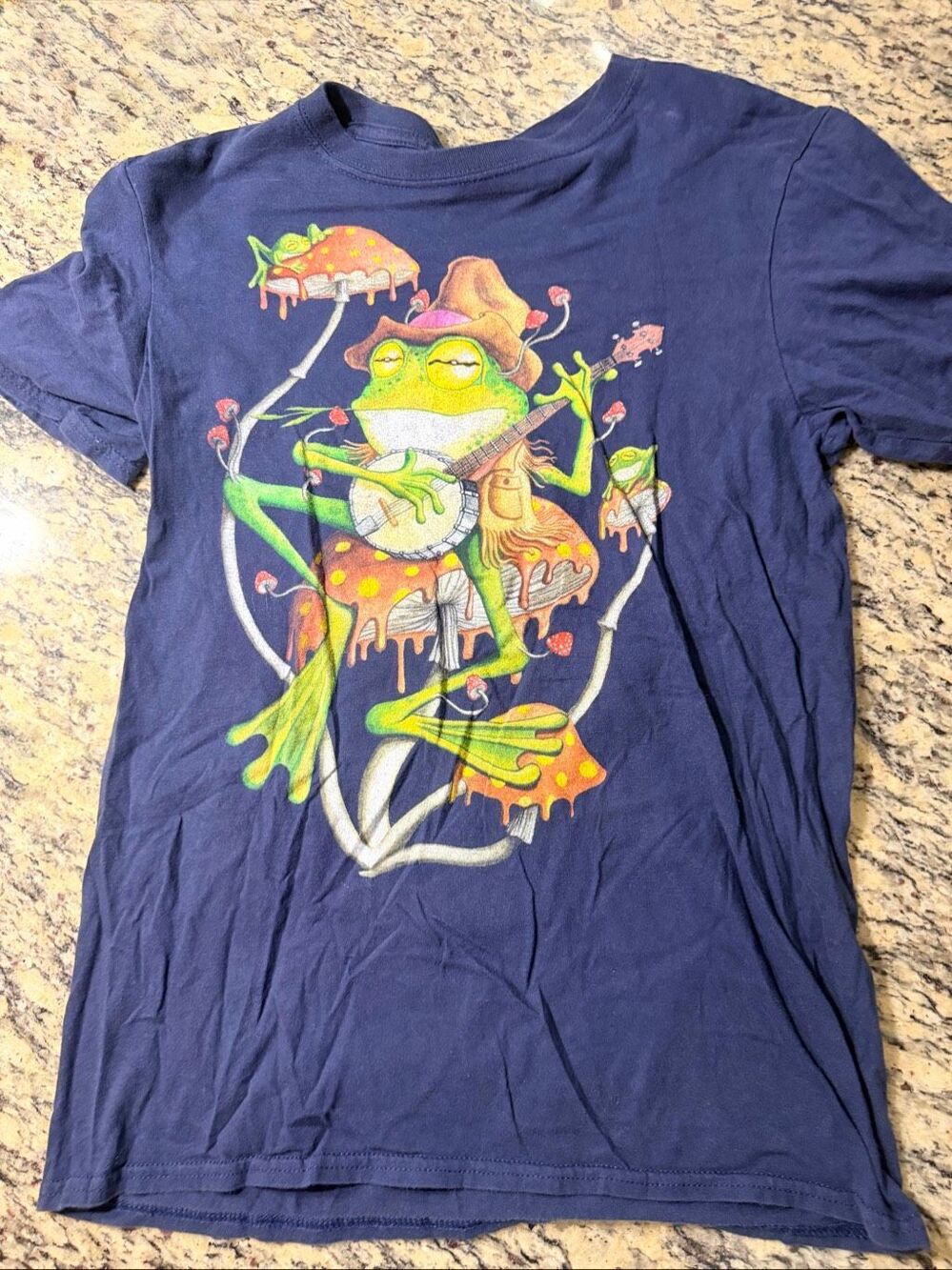 Curbside Clothing Frog Mushroom Graphic T-Shirt Blue Psychedelic Art Mens Size M